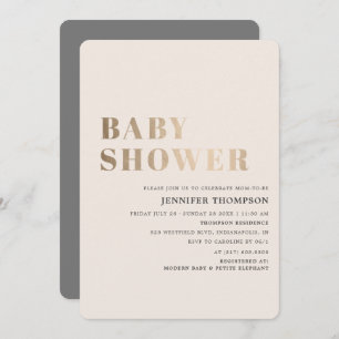 Einfache Neutral Taupe & Gold Baby Dusche Einladung