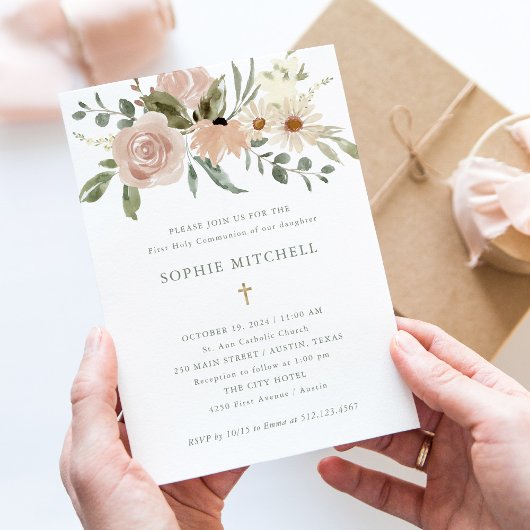 Einfache neutrale Blume Erste Kommune Einladung