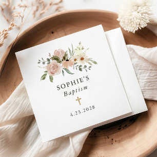 Einfache neutrale Blume Taufe Serviette