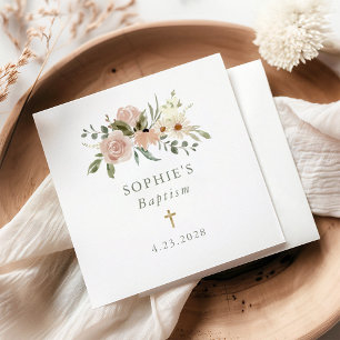 Einfache neutrale Blume Taufe Serviette