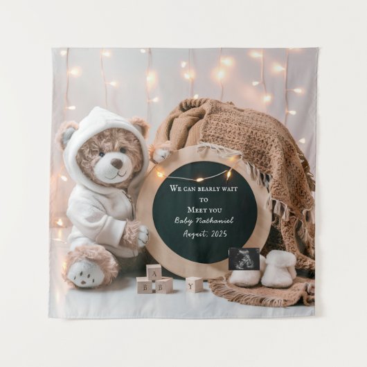 Einfache neutrale digitale Schwangerschaftsankündi Wandteppich (Vorderseite)