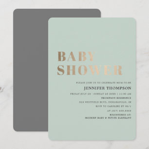 Einfache neutrale Eukalyptus Green & Gold Baby Dus Einladung