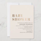 Einfache neutrale Taupe & Gold Baby Dusche Einladung (Vorderseite)
