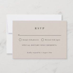 Einfache neutrale Taupe Text nur Elegante Hochzeit RSVP Karte
