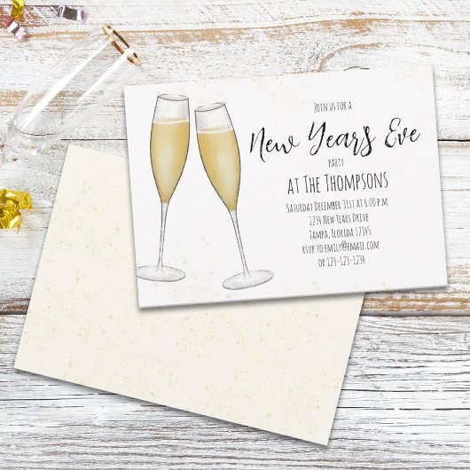 Einfache New Years Party Champagne Einladung