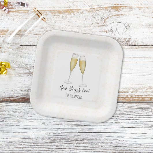 Einfache New Years Party Champagner Wasserfarbe Go Pappteller