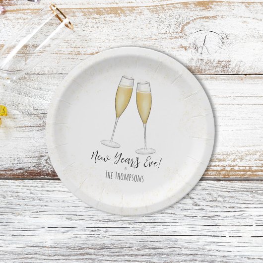 Einfache New Years Party Champagner Wasserfarbe Go Pappteller