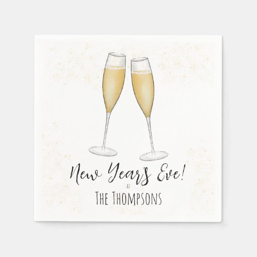 Einfache New Years Party Champagner Wasserfarbe Go Serviette (Vorderseite)