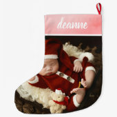 Einfache Niedlich Baby's First Christmas 1 Foto Großer Weihnachtsstrumpf (Rückseite)