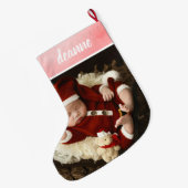 Einfache Niedlich Baby's First Christmas 1 Foto Großer Weihnachtsstrumpf (Rückseite (Hängend))