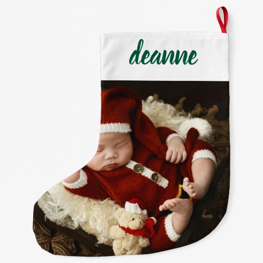 Einfache Niedlich Baby's First Christmas 1 Foto Großer Weihnachtsstrumpf (Rückseite)