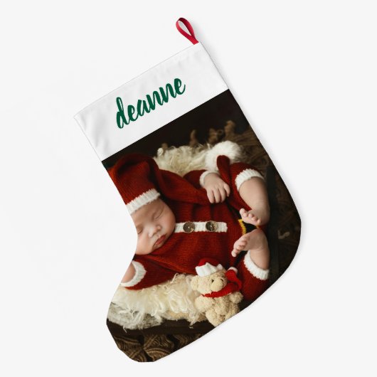 Einfache Niedlich Baby's First Christmas 1 Foto Großer Weihnachtsstrumpf (Rückseite (Hängend))