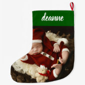 Einfache Niedlich Baby's First Christmas 1 Foto Großer Weihnachtsstrumpf (Rückseite)