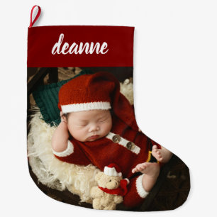 Einfache Niedlich Baby's First Christmas 1 Foto Großer Weihnachtsstrumpf