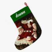 Einfache Niedlich Baby's First Christmas 1 Foto Großer Weihnachtsstrumpf (Rückseite (Hängend))