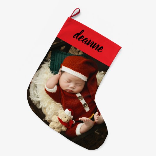 Einfache Niedlich Baby's First Christmas 1 Foto Großer Weihnachtsstrumpf (Vorderansicht (hängend))