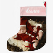 Einfache Niedlich Baby's First Christmas 1 Foto Großer Weihnachtsstrumpf (Rückseite)