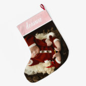 Einfache Niedlich Baby's First Christmas 1 Foto Großer Weihnachtsstrumpf (Rückseite (Hängend))