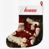 Einfache Niedlich Baby's First Christmas 1 Foto Großer Weihnachtsstrumpf (Rückseite)