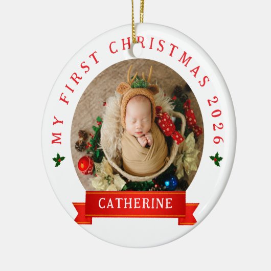 Einfache Niedlich Baby's First Christmas Individue Keramik Ornament (Links)