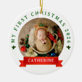 Einfache Niedlich Baby's First Christmas Individue Keramik Ornament (Vorne)