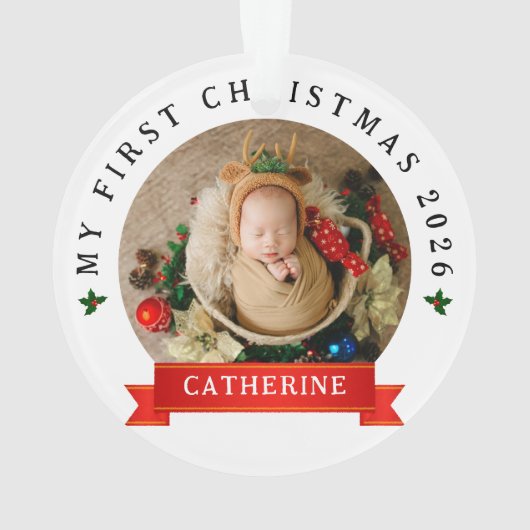 Einfache Niedlich Baby's First Christmas Individue Ornament (Rückseite)
