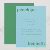Einfache Niedlich-blaugrüne Hochzeit Einladung (Vorne/Hinten)