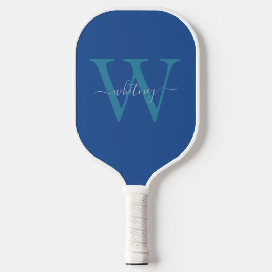 Einfache Niedlich Blue Monogram Name & Initial Pickleball Schläger (Vorderseite)