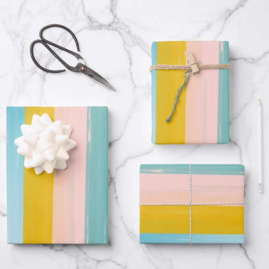 Einfache Niedliche Abstrakte Wasserfarben Streifen Geschenkpapier Set (Vorderseite)