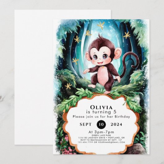 Einfache Niedliche Affengeburt Einladung (Vorne/Hinten)