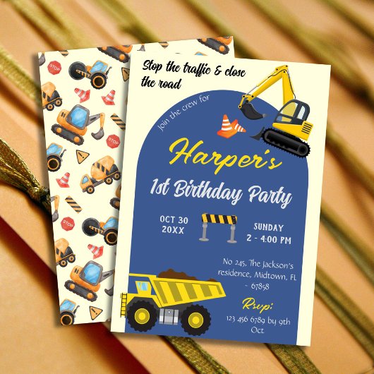 Einfache niedliche Baukastenwagen Kinder 1. Geburt Einladung