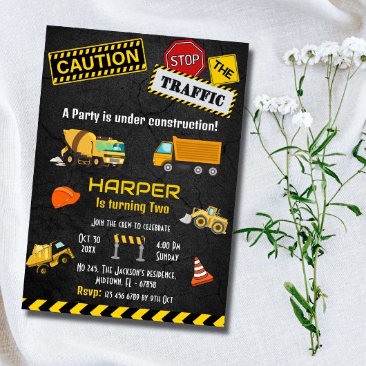 Einfache niedliche Baukastenwagen Kinder 2. Geburt Einladung