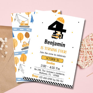 Einfache niedliche Bauskinder 4. Geburtstag Einladung