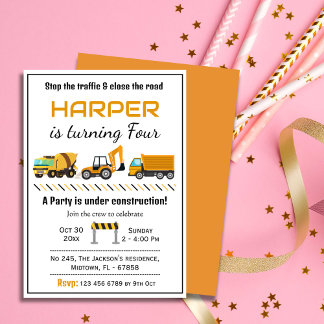 Einfache niedliche Bauskinder 4. Geburtstag Einladung