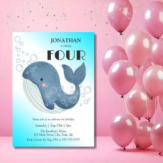 Einfache Niedliche Blauwal-Blase zum Geburtstag Einladung