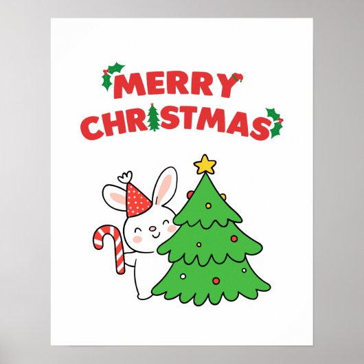 Einfache Niedliche Bunny Animal Cartoon Weihnachte Poster (Vorne)