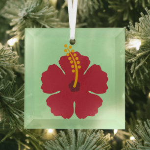 Einfache Niedliche Cartoon Roter Hibiskus Blume Ornament Aus Glas