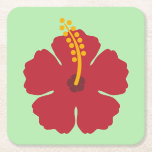 Einfache Niedliche Cartoon Roter Hibiskus Blume Rechteckiger Pappuntersetzer