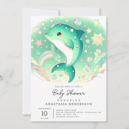 Einfache Niedliche Dolphin-Babydusche Einladung (Vorderseite)