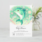 Einfache Niedliche Dolphin-Babydusche Einladung (Stehend Vorderseite)