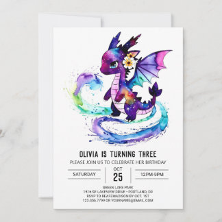 Einfache Niedliche Dragon Digital Girl Geburtstag Einladung