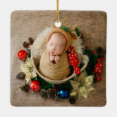 Einfache Niedliche Elegant Baby Foto Mein erstes W Keramikornament (Rückseite)