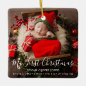 Einfache Niedliche Elegant Baby Foto Mein erstes W Keramikornament (Vorderseite)