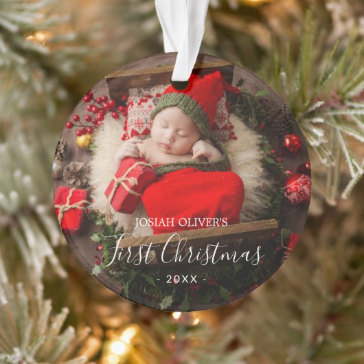 Einfache Niedliche Elegant Foto Baby First Christm Ornament (Baum)