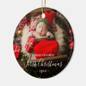 Einfache Niedliche Elegant Foto Baby's First Chris Keramik Ornament (Links)