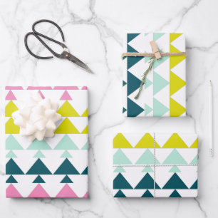 Einfache Niedliche Geometrie Muster Pink Minze Cha Geschenkpapier Set
