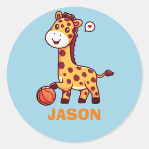 Einfache niedliche Giraffe Kawaii mit Basketball Runder Aufkleber