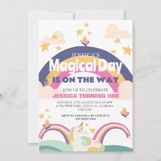 Einfache Niedliche Girl Pink Unicorn Erstgeburt Ba Einladung (Vorderseite)