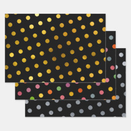 Einfache Niedliche Girly Black mehrfarbige Polka D Geschenkpapier Set