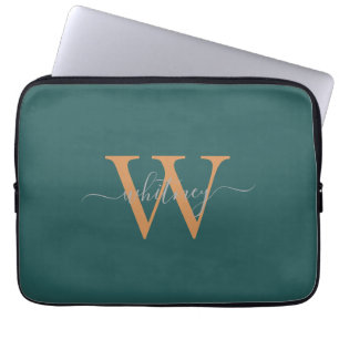 Einfache Niedliche grüne Monogrammnamen und Anfang Laptopschutzhülle